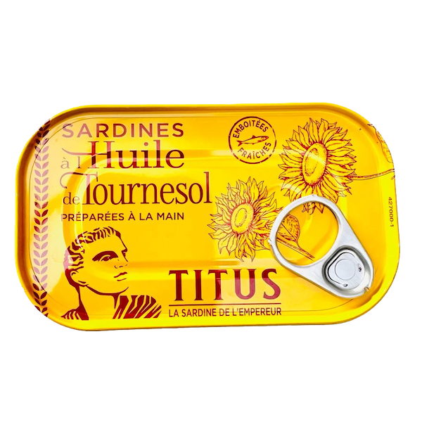 Sardines a l'Huile de Tournesol (jaune/yellow) - Titus - carton 48x125g